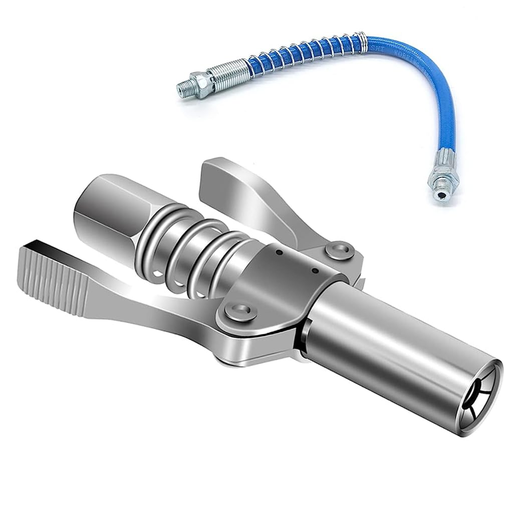 STHIRA Grease Gun Coupler, Strong Lock Release Grease Coupler, 12000 PSI Quick Release Metal Grease Gun Coupler Dual Handle Grease Gun Tip 30cm Hose Compatible with All Grease Gun 1/8 STHIRA Grease Gun Coupler, Strong Lock Release Grease Coupler, 12000 PSI Quick Release Metal Grease Gun Coupler Dual Handle Grease Gun Tip 30cm Hose Compatible with All Grease Gun 1/8